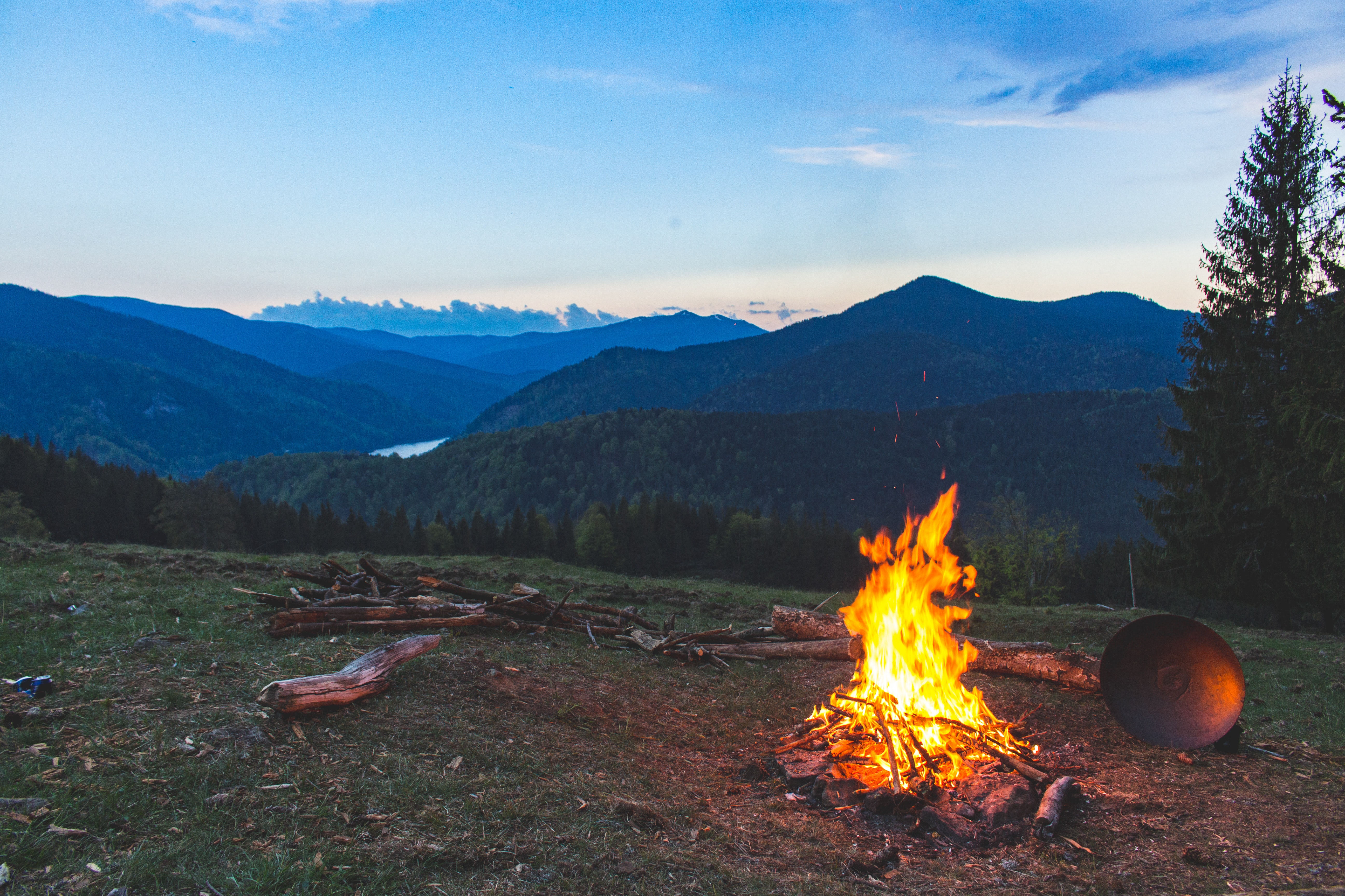 Campfire at sunset